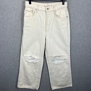 We The Free People Jeans Womens 27 Ivory Distressed High Rise Wide Leg Denim EUC
